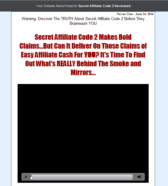 Secret Affiliate Code 2 Presell Template
