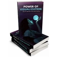 Books titled 'Power of Visualization' with woman holding orb.