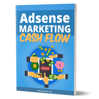 Book cover for 'Adsense Marketing Cash Flow' with colorful graphics.