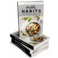 Healthy Habits cookbook stack with fresh salad cover image.