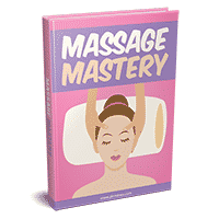 Massage Mastery book cover with relaxed woman illustration.