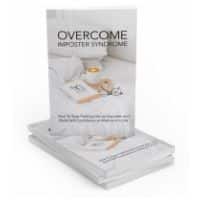 Overcome Imposter Syndrome" book cover and stacked copies.