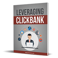 Leveraging ClickBank" ebook cover featuring businessman and icons.