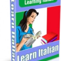 Learn Italian book cover featuring woman reading.