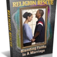 Book cover: "Religion Rescue," couple blending faiths in marriage.