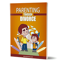 Book cover of 'Parenting Through Divorce' with cartoon family.