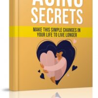 Book cover "Aging Secrets" with a heart and a woman illustration.