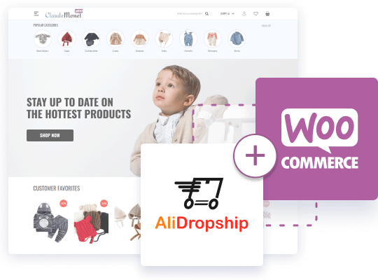 E-commerce website display with WooCommerce and AliDropship plugins.