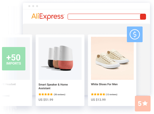 AliExpress website showing electronics and men's shoes.