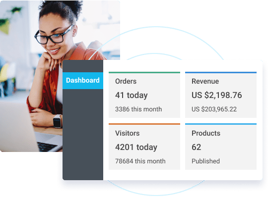 Woman analyzing financial dashboard on laptop screen.