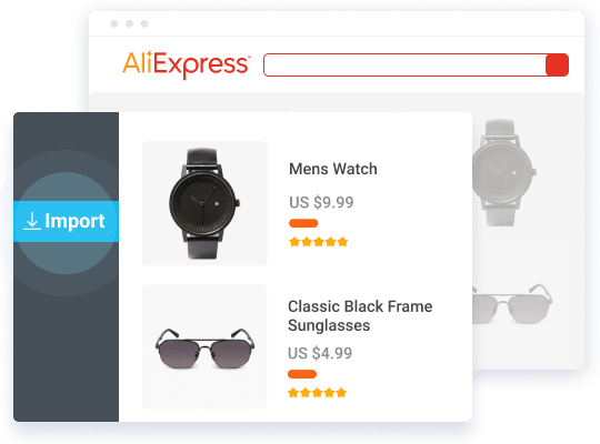 AliExpress website showing men's watch and sunglasses with prices.