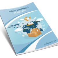 Dropshipping guidebook with global map and delivery icons.