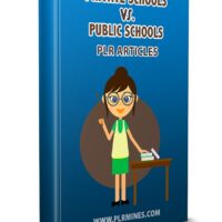 E-book cover: "Private vs. Public Schools Articles," cartoon teacher.