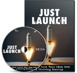 Software box and CD with rocket design, "Just Launch".