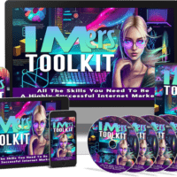 iMers Toolkit promotional graphics with animated female character.