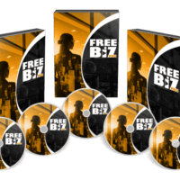 Collection of Free Biz software DVDs and packaging.