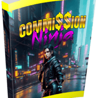 Commission Ninja book cover with cyberpunk city background