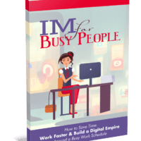 Cover of 'IM for Busy People' book, featuring working woman.