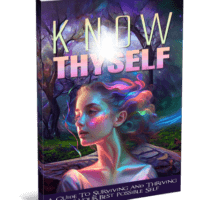 Colorful book cover titled 'Know Thyself' with mystical forest theme.