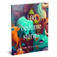 Colorful "100 Bedtime Stories" book cover with whimsical creatures.