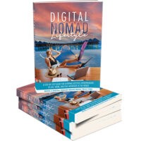 Books on "Digital Nomad Lifestyle" with beach background.