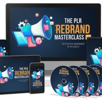 Digital devices displaying PLR Rebrand Masterclass advertisement.