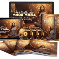 Yoga instructional multimedia products displayed on various devices.