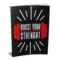 Book cover titled 'Boost Your Strength' with red dumbbells.