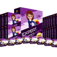 Expert Physics Videos packaging with animated female character.