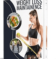 Weight Loss Maintenance book cover with healthy food and exercise.