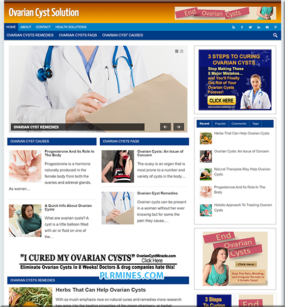 Ovarian Cysts Niche PLR WordPress Website